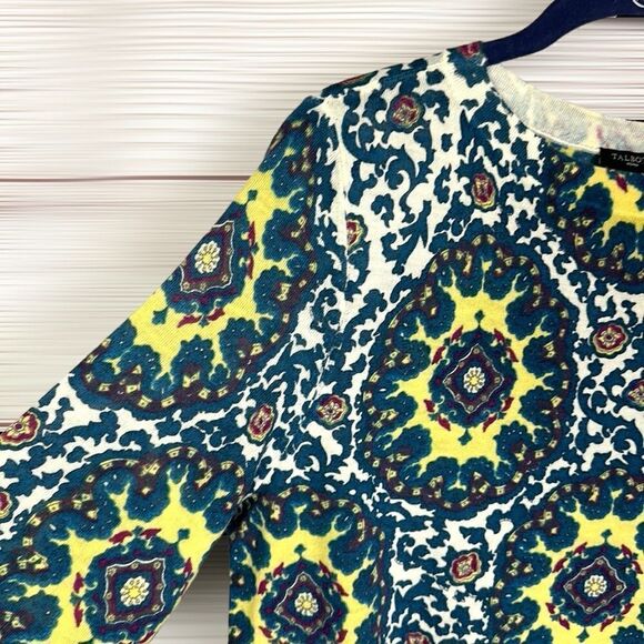 Talbots Merino Wool Lightweight Sweater Aqua Blue Yellow 3/4 Sleeve size X - Picture 4 of 10